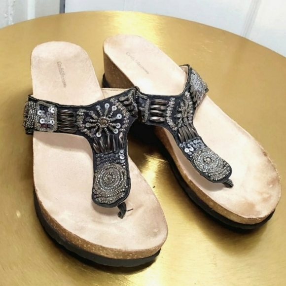 🌴Croft & Barrow Women's Cork Wedge Bead Thong Sandals Size 7.5M - Picture 3 of 8